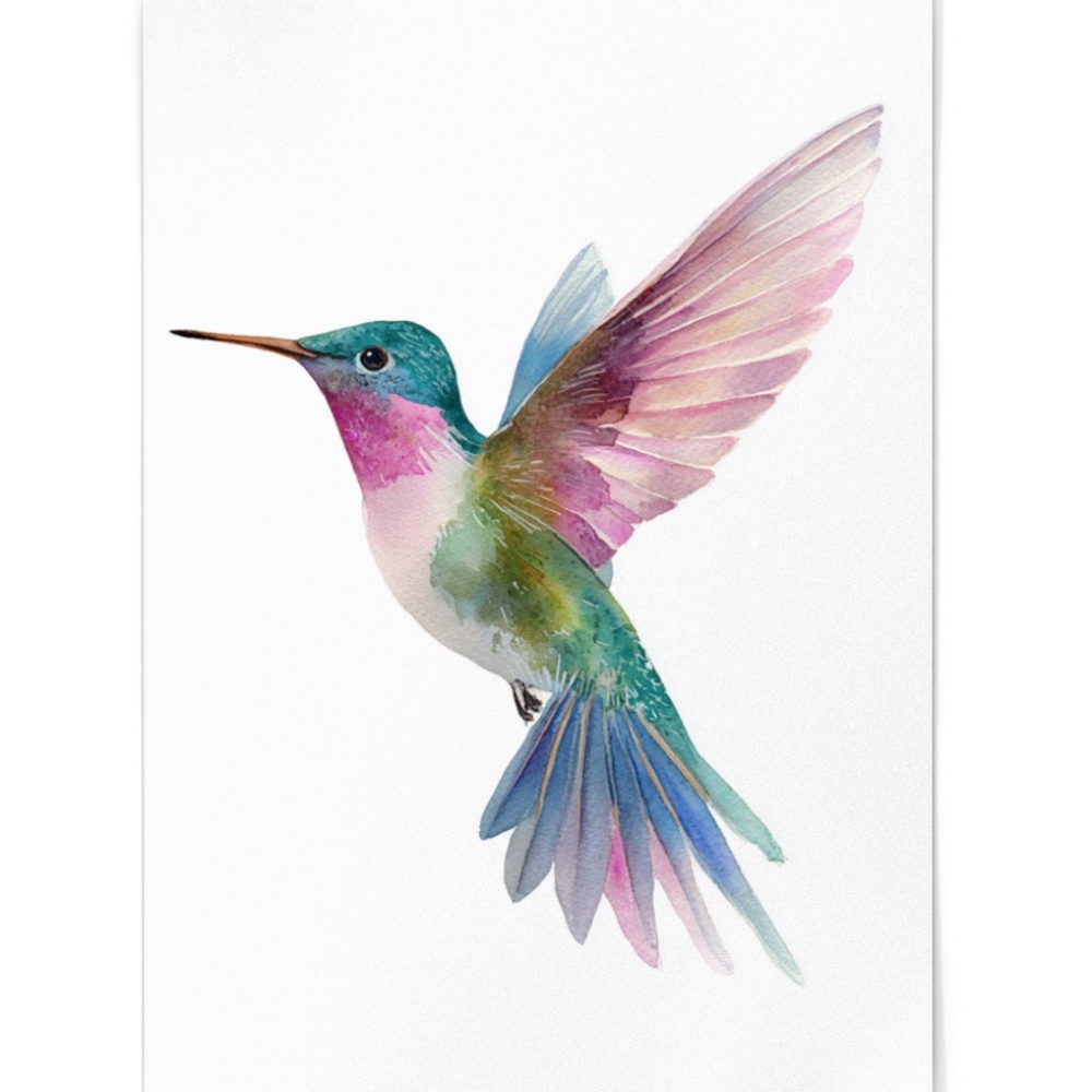 Watercolor Hummingbird Wall Art Print, Unframed - Enchanting Nature-Inspired - Picture 3 of 6